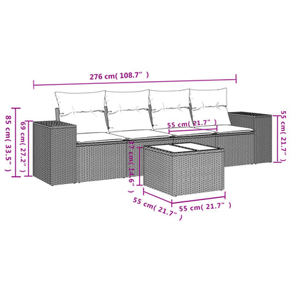 5-Delige Loungeset Met Kussens Poly Rattan Beige