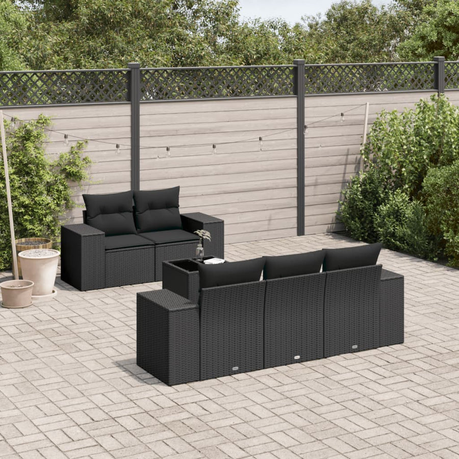 6-Delige Loungeset Met Kussens Poly Rattan Zwart