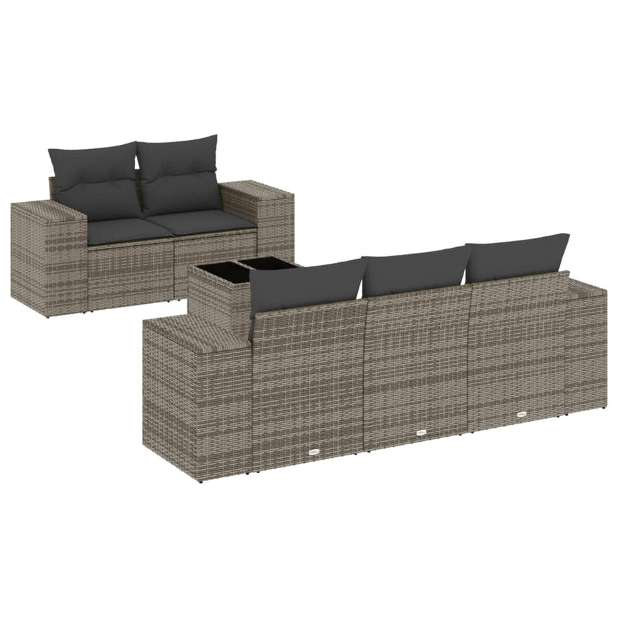 6-Delige Loungeset Met Kussens Poly Rattan Grijs