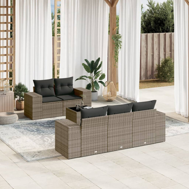 6-Delige Loungeset Met Kussens Poly Rattan Grijs