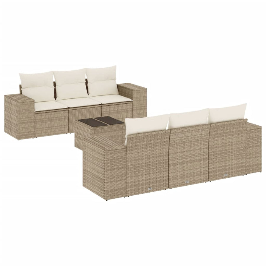 7-Delige Loungeset Met Kussens Poly Rattan Beige