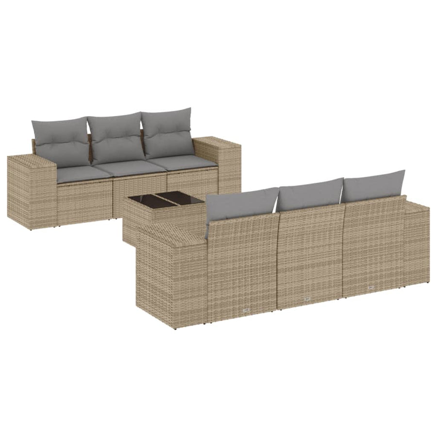 7-Delige Loungeset Met Kussens Poly Rattan Beige
