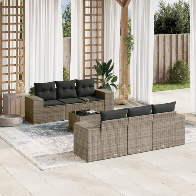 7-Delige Loungeset Met Kussens Poly Rattan Grijs