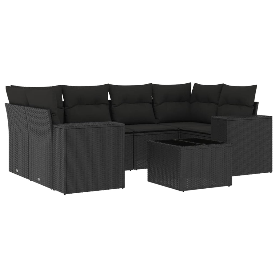 7-Delige Loungeset Met Kussens Poly Rattan Zwart