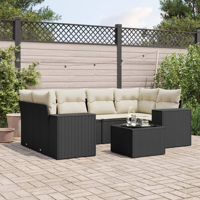 7-Delige Loungeset Met Kussens Poly Rattan Zwart