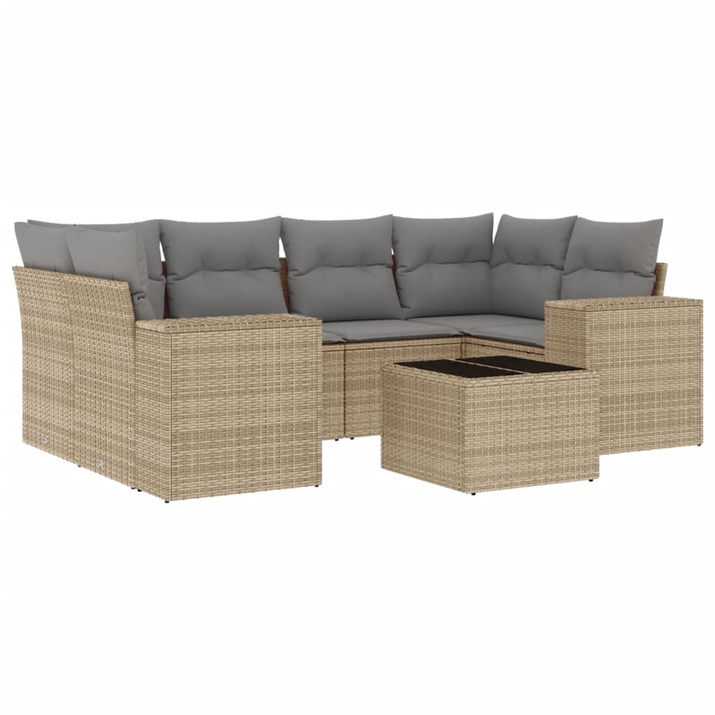 7-Delige Loungeset Met Kussens Poly Rattan Beige