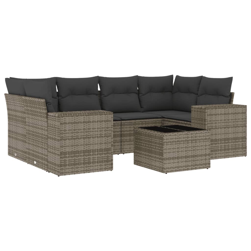 7-Delige Loungeset Met Kussens Poly Rattan Grijs