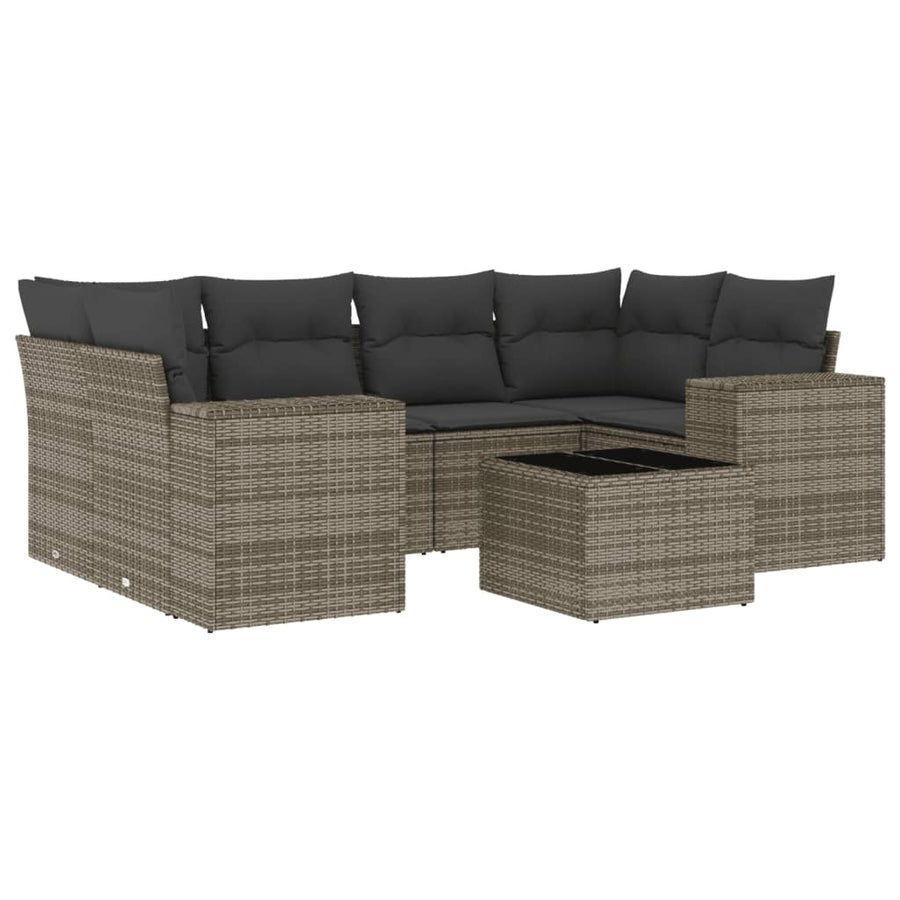 7-Delige Loungeset Met Kussens Poly Rattan Grijs