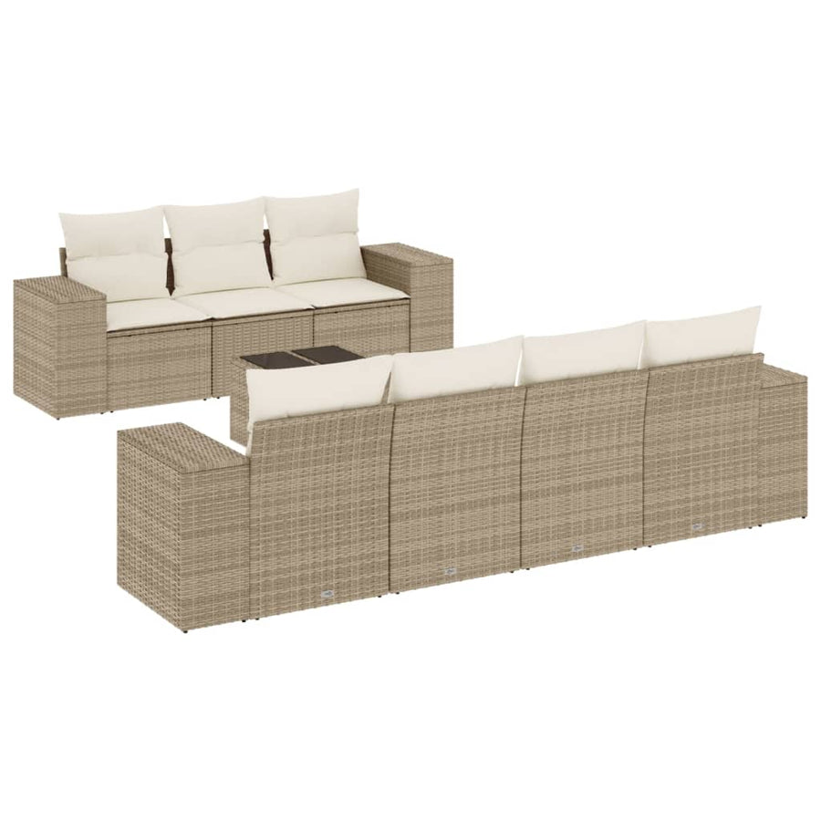 8-Delige Loungeset Met Kussens Poly Rattan Beige