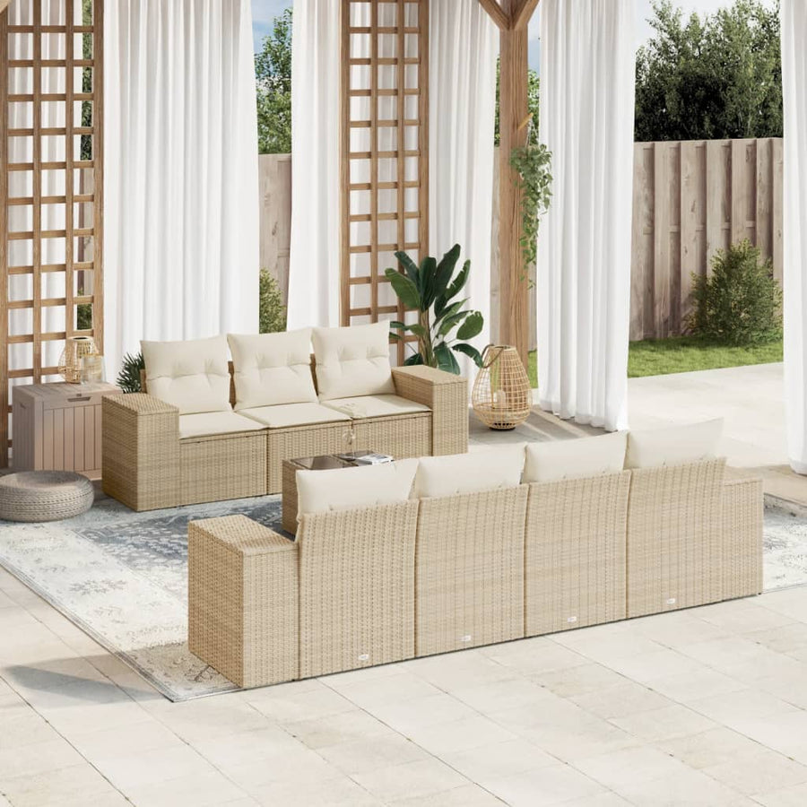 8-Delige Loungeset Met Kussens Poly Rattan Beige