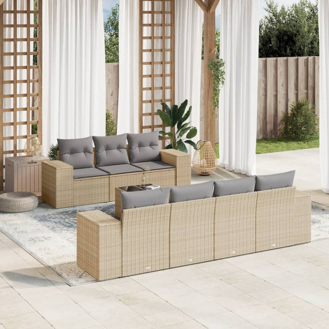 8-Delige Loungeset Met Kussens Poly Rattan Beige