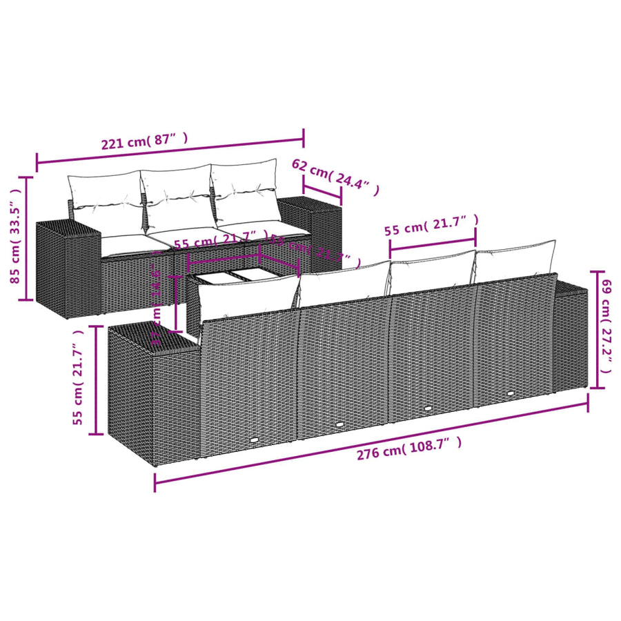 8-Delige Loungeset Met Kussens Poly Rattan Grijs