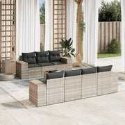 8-piece Lounge Set with Cushions Poly Rattan Light Grey