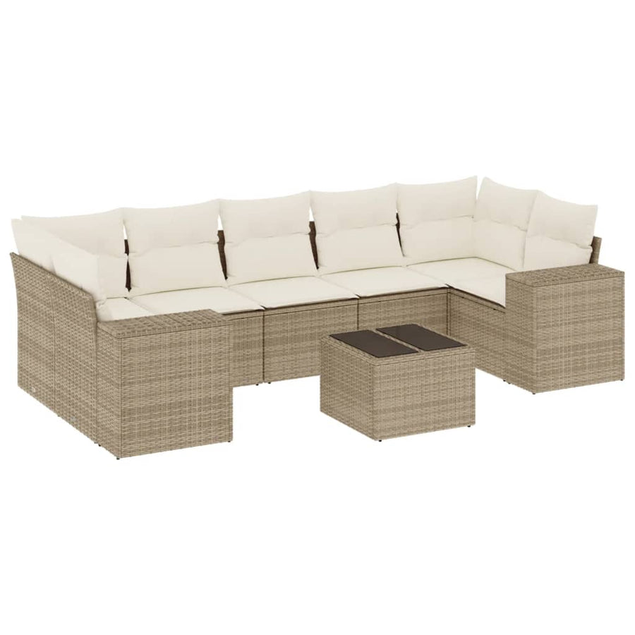 8-Delige Loungeset Met Kussens Poly Rattan Beige