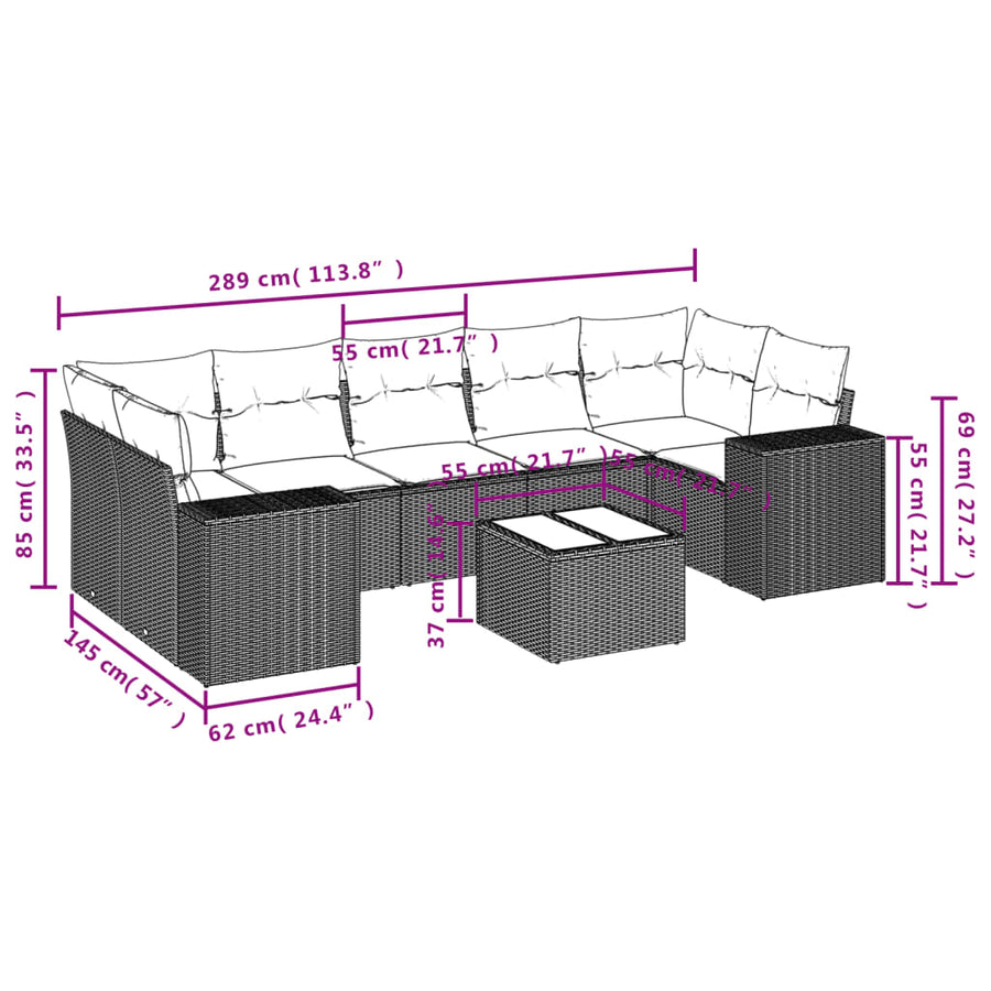 8-Delige Loungeset Met Kussens Poly Rattan Beige