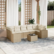 8-piece Lounge Set with Cushions Poly Rattan Beige
