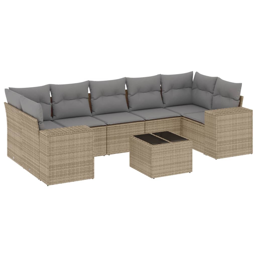 8-Delige Loungeset Met Kussens Poly Rattan Beige