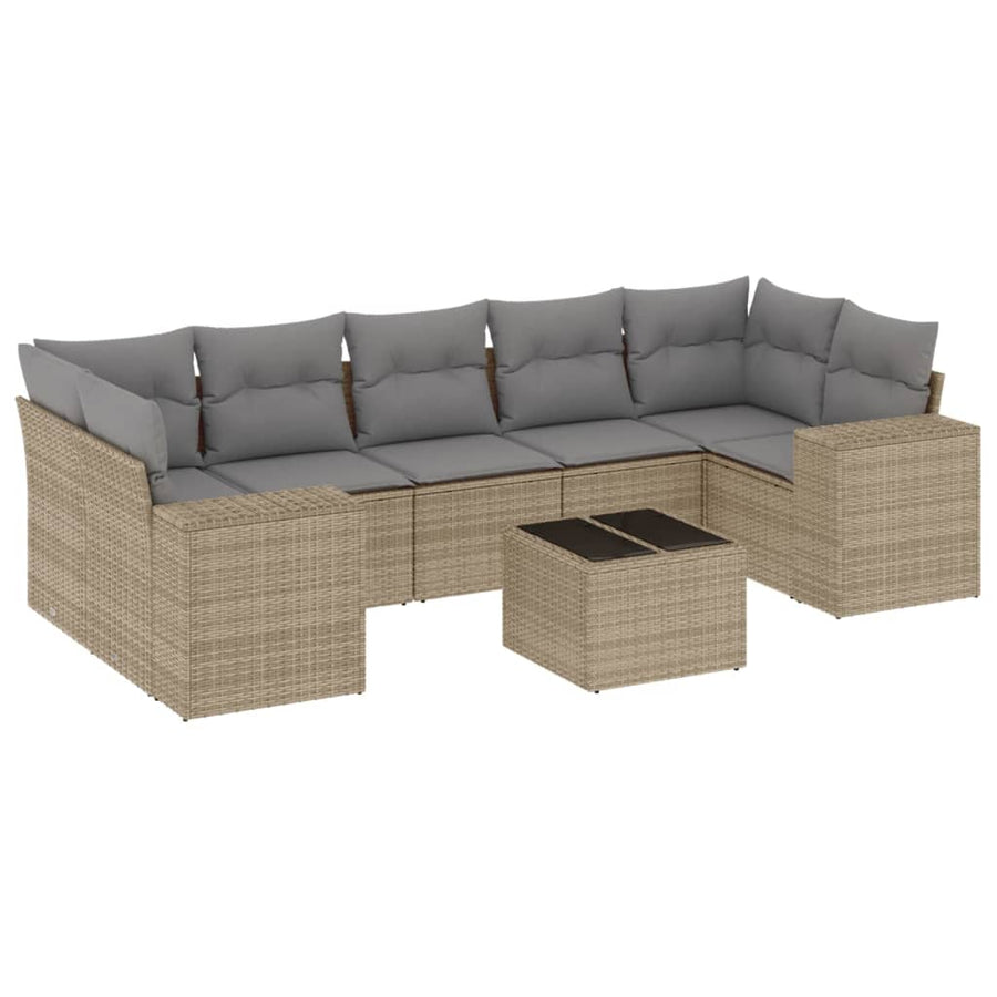 8-Delige Loungeset Met Kussens Poly Rattan Beige