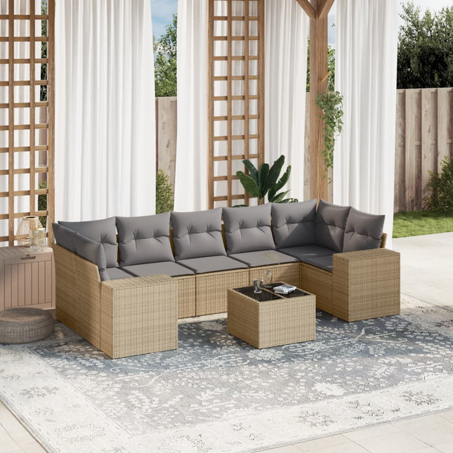 8-Delige Loungeset Met Kussens Poly Rattan Beige