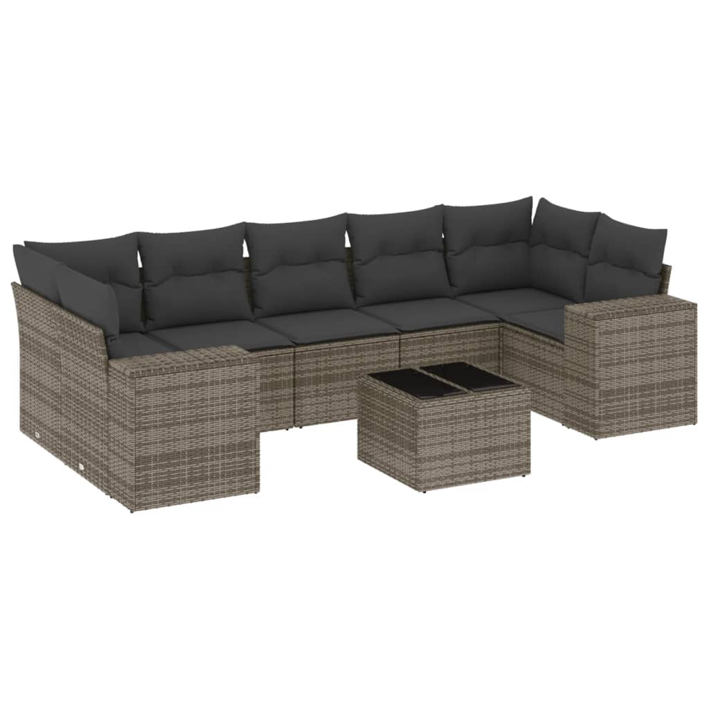 8-Delige Loungeset Met Kussens Poly Rattan Grijs