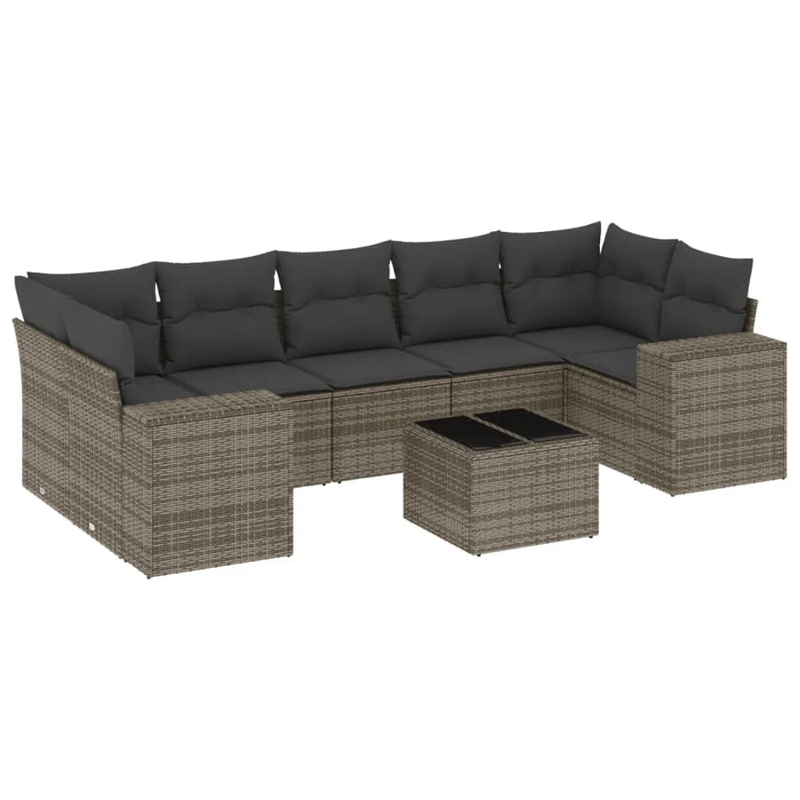 8-Delige Loungeset Met Kussens Poly Rattan Grijs