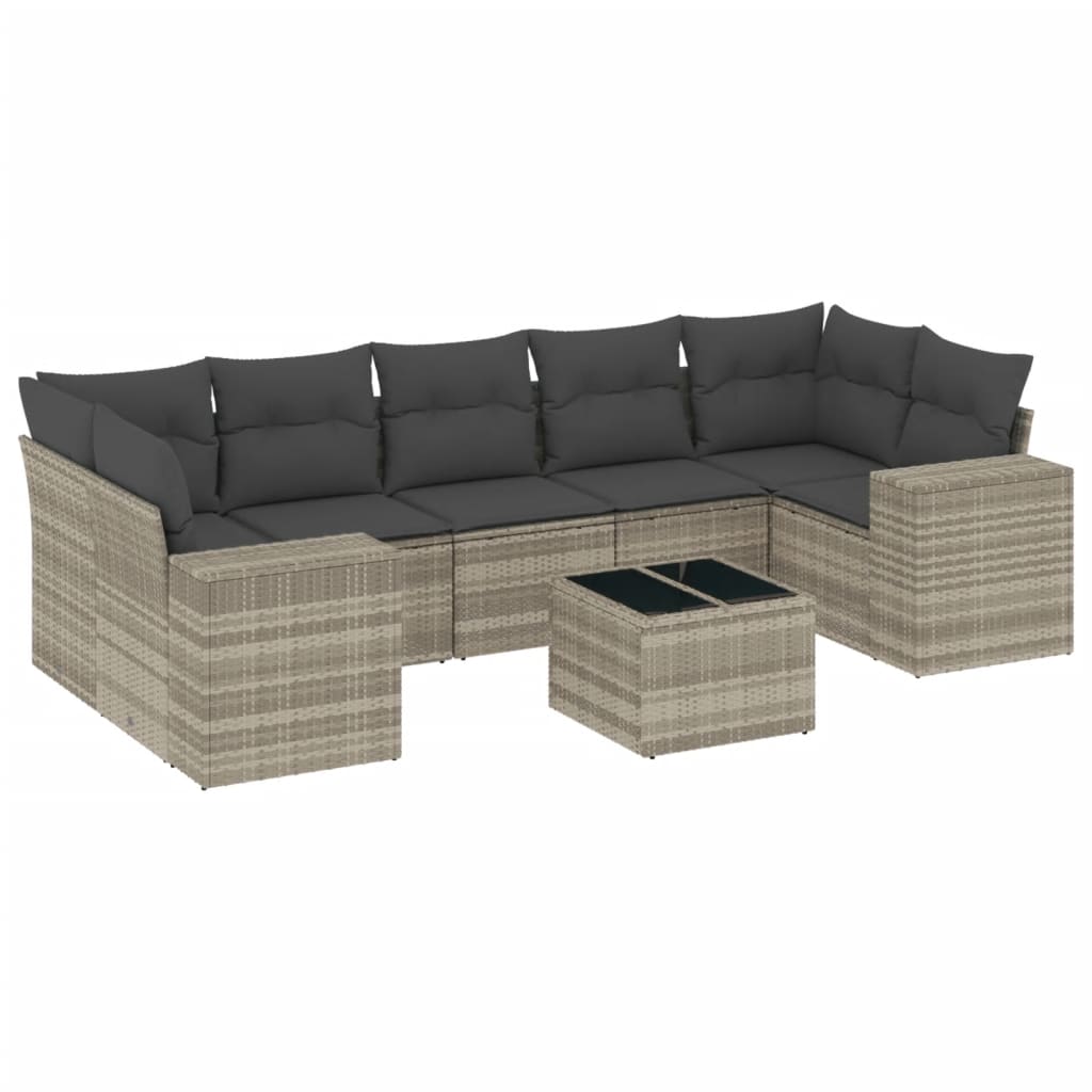 8-delige Loungeset met kussens poly rattan lichtgrijs