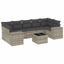 8-delige Loungeset met kussens poly rattan lichtgrijs