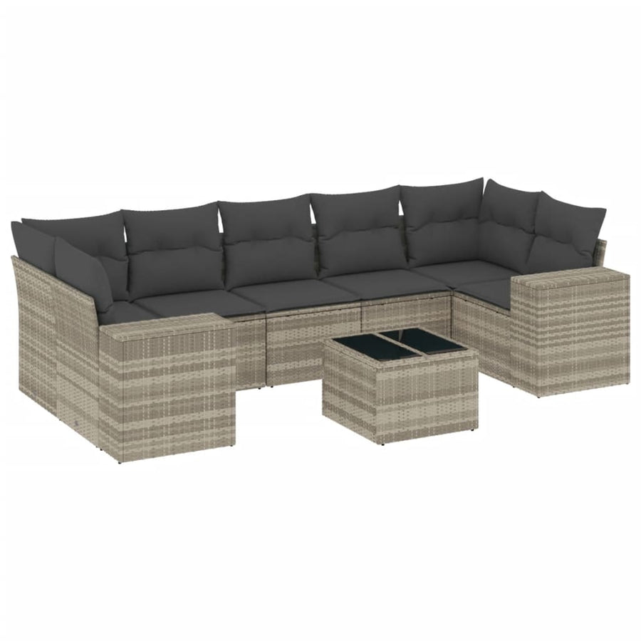 8-delige Loungeset met kussens poly rattan lichtgrijs