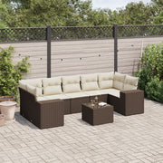 8-piece Lounge Set with cushions poly rattan brown