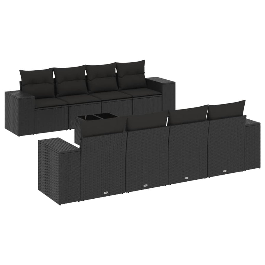 9-Delige Loungeset Met Kussens Poly Rattan Zwart