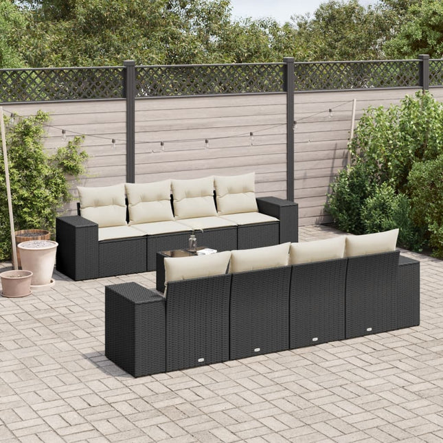 9-Delige Loungeset Met Kussens Poly Rattan Zwart