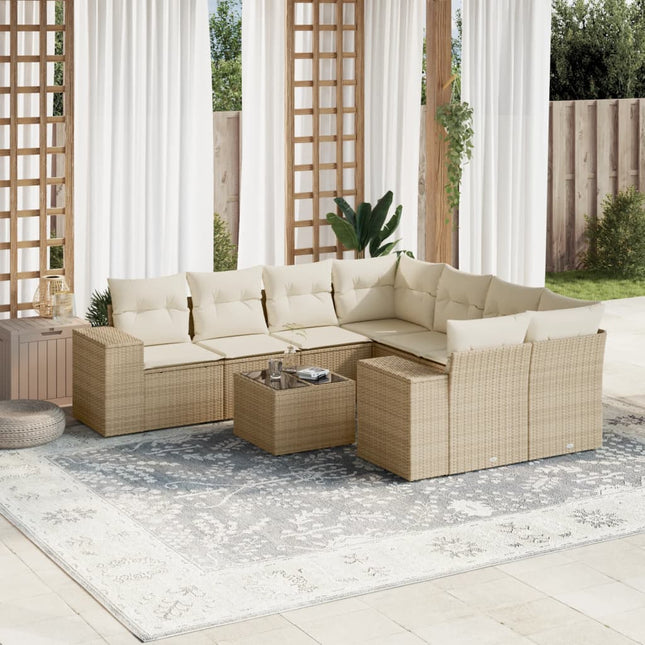 9-Delige Loungeset Met Kussens Poly Rattan Beige