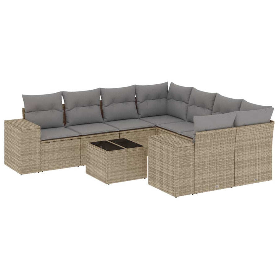 9-Delige Loungeset Met Kussens Poly Rattan Beige