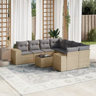 9-piece Lounge Set with Cushions Poly Rattan Beige