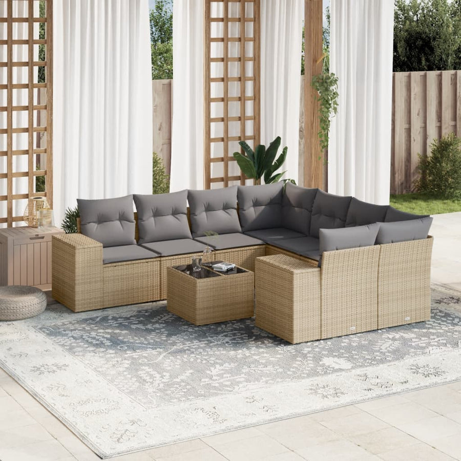 9-Delige Loungeset Met Kussens Poly Rattan Beige