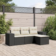 Loungeset 4-delig poly rattan zwart met kussens
