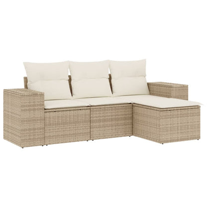 4-Delige Loungeset Met Kussens Poly Rattan Beige