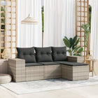 4-delige Loungeset met kussens poly rattan lichtgrijs