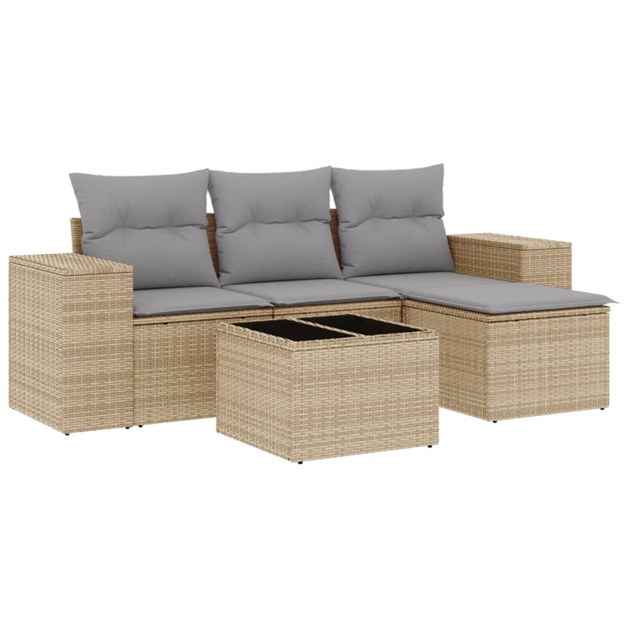 5-Delige Loungeset Met Kussens Poly Rattan Beige