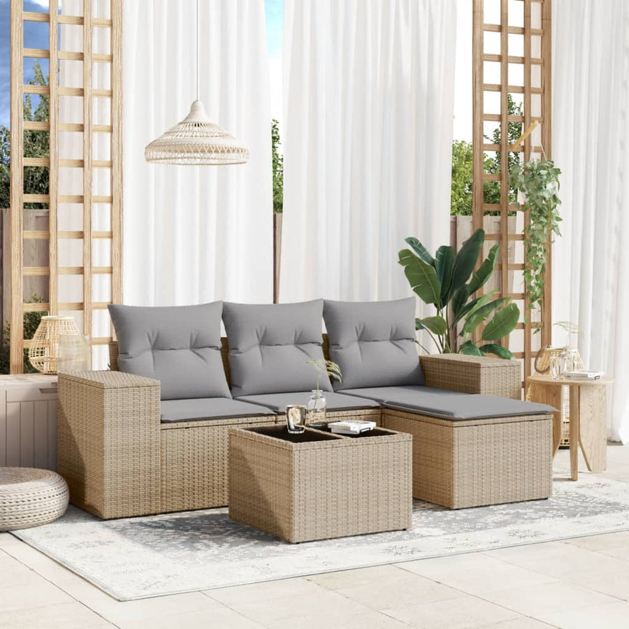 5-Delige Loungeset Met Kussens Poly Rattan Beige