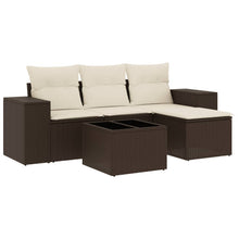5-delige Loungeset met kussens poly rattan bruin