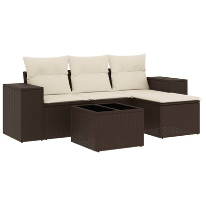 5-delige Loungeset met kussens poly rattan bruin