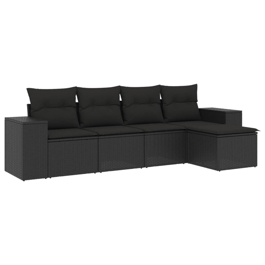 5-Delige Loungeset Met Kussens Poly Rattan Zwart