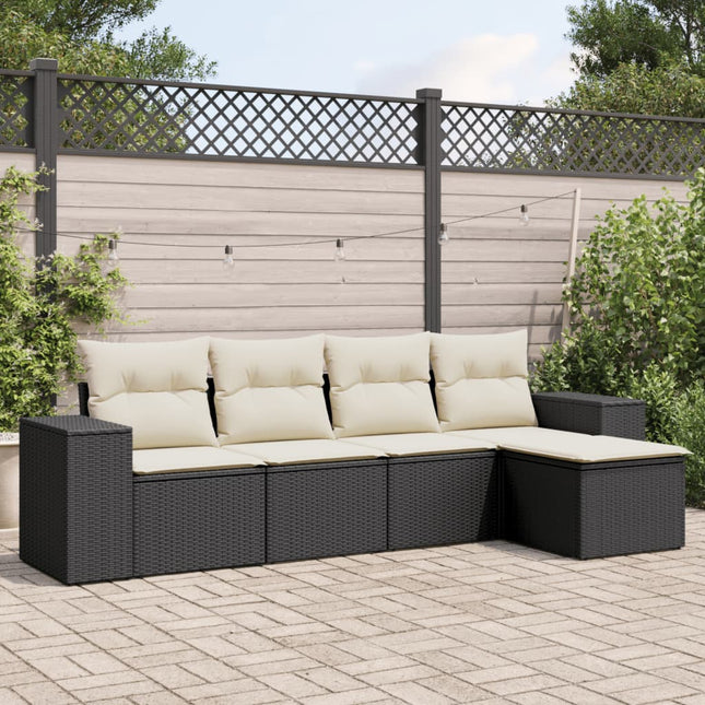 5-Delige Loungeset Met Kussens Poly Rattan Zwart