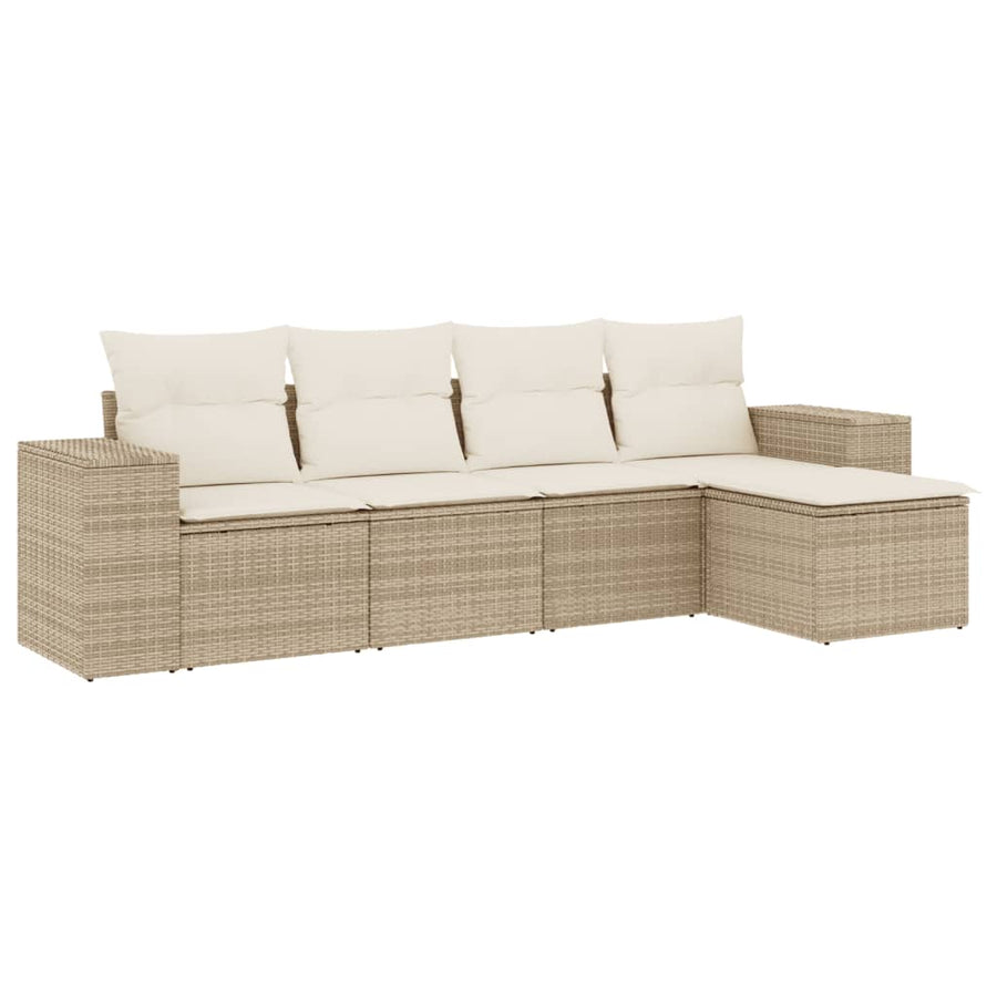 5-Delige Loungeset Met Kussens Poly Rattan Beige