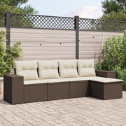 5-Piece Lounge Set with Cushions Poly Rattan Brown
