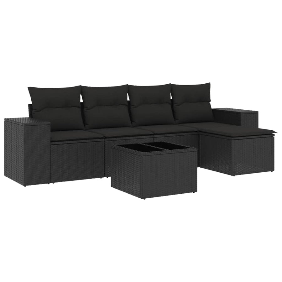 6-Delige Loungeset Met Kussens Poly Rattan Zwart