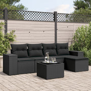 6-piece Lounge Set with cushions poly rattan black