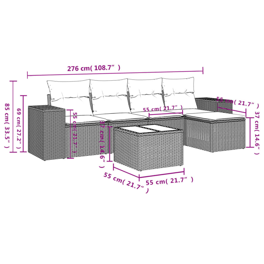 6-Delige Loungeset Met Kussens Poly Rattan Zwart