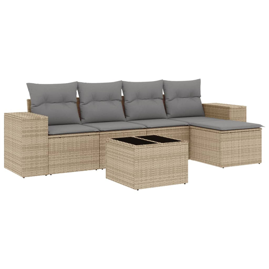 6-Delige Loungeset Met Kussens Poly Rattan Beige